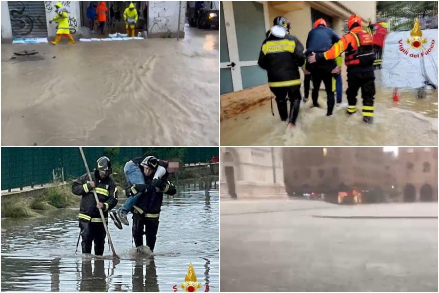 Maltempo in Emilia e Marche, 900 evacuati: a Riccione pronto soccorso allagato, stop ai treni e esondazioni a Pesaro