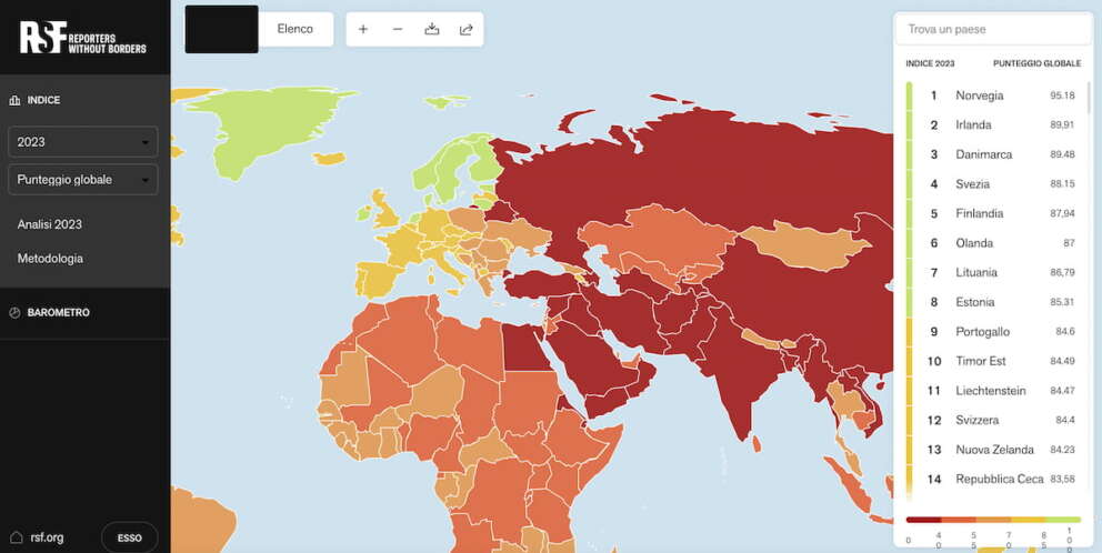 Libertà di stampa, la classifica di Reporters Sans Frontières: Italia risale al 41esimo posto, situazione “grave” in 31 Paesi