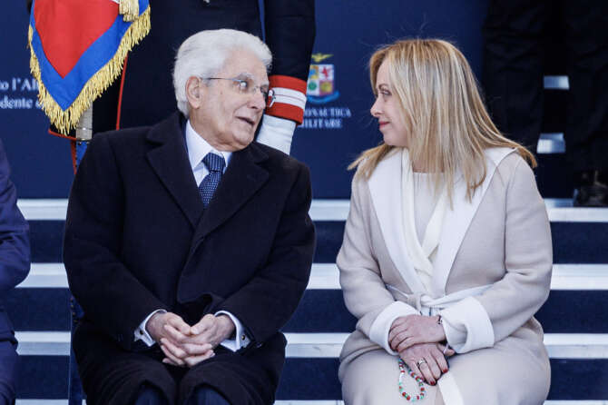 Foto Roberto Monaldo / LaPresse
28-03-2023 Roma 
Politica
Cerimonia per il 100mo anniversario della fondazione dell’Aeronautica Militare
Nella foto Sergio Mattarella, Giorgia Meloni

28-03-2023 Rome (Italy)
Politics
Italian Air Force’s 100th Anniversary 
In the pic Sergio Mattarella, Giorgia Meloni