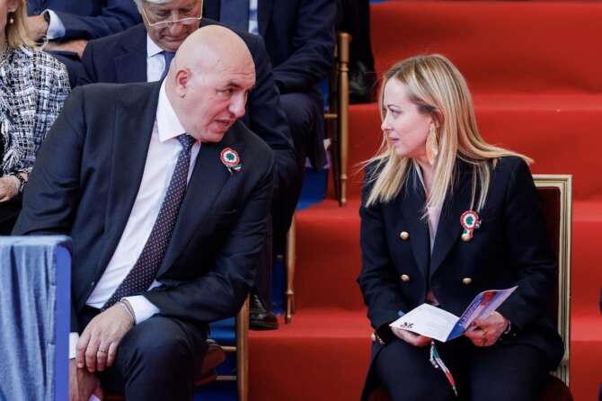 Foto Roberto Monaldo / LaPresse 02-06-2023 Roma Politica Festa della Repubblica – Rivista militare Nella foto Guido Crosetto, Giorgia Meloni 02-06-2023 Rome (Italy) Politics Republic day – Military parade In the pic Guido Crosetto, Giorgia Meloni