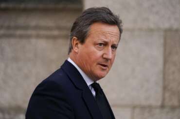 FILE – Britain’s former Prime Minister David Cameron arrives at Westminster Cathedral to attend the funeral of slain member of parliament David Amess, in London, Tuesday, Nov. 23, 2021. Former Prime Minister Cameron has been appointed as Britain’s Foreign Secretary in a Cabinet reshuffle on Monday, Nov. 13, 2023. (AP Photo/Alberto Pezzali, File) Associated Press/LaPresse Only Italy And Spain