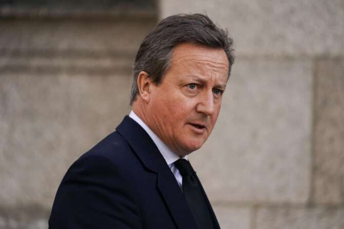 FILE – Britain’s former Prime Minister David Cameron arrives at Westminster Cathedral to attend the funeral of slain member of parliament David Amess, in London, Tuesday, Nov. 23, 2021. Former Prime Minister Cameron has been appointed as Britain’s Foreign Secretary in a Cabinet reshuffle on Monday, Nov. 13, 2023. (AP Photo/Alberto Pezzali, File) Associated Press/LaPresse Only Italy And Spain