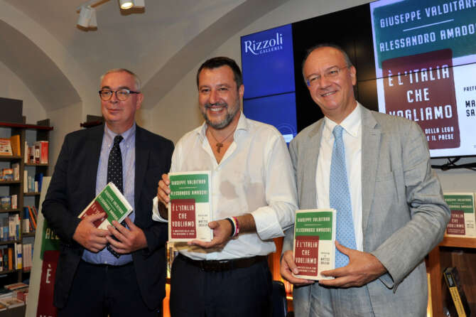 Presentazione del libro “È l’Itlia che vogliamo” con Alessandro Amadori, Matteo Salvini e Giuseppe Valditara (FOTO DA IMAGOECONOMICA)