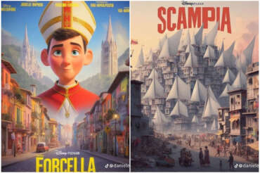 Locandine realizzare dall’IA dal tik toker Daniele Vergone ispirate ai quartieri di Napoli