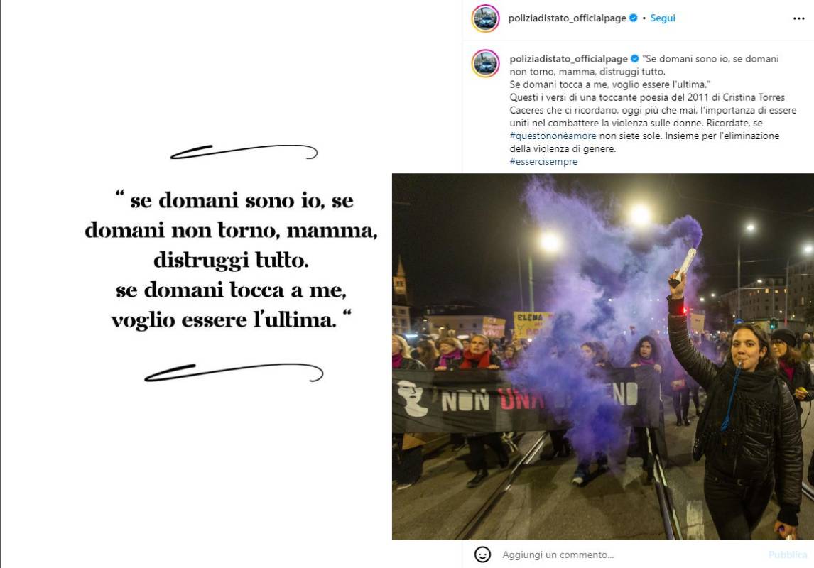 Valanga di commenti sulla pagina della Polizia dopo il post sulla violenza di genere