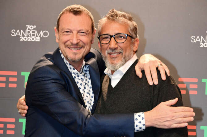 Foto Gian Mattia D’Alberto/LaPresse 09 Febbraio 2020 Sanremo, Italia spettacolo Festival di Sanremo 2020, Photocall e conferenza stampa organizzazione. Nella foto: Amadeus, Lucio Presta Photo Gian Mattia D’Alberto/LaPresse February 09th, 2020 Sanremo, Italy entertainment Sanremo music festival 2020, Sanremo music festival 2020, Photocell and organization press conference. In the photo: Amadeus, Lucio Presta