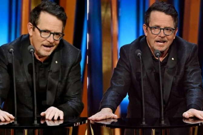 Michael J. Fox  ai Bafta premia il film Oppenheimer, vincitore di 7 riconoscimenti (Frame dalla diretta)