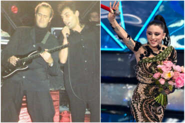 Graziano Accinni e Pino Mango a Sinistra, Angelina Mango al Festival di Sanremo 
a destra (COLLAGE DI FOTO DALL’ARCHIVIO DI GRAZIANO ACCINNI + LAPRESSE)