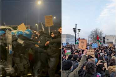 Scontri alla Rai di Bologna alla manifestazione pro Palestina. Foto da Facebook HubAut Bologna