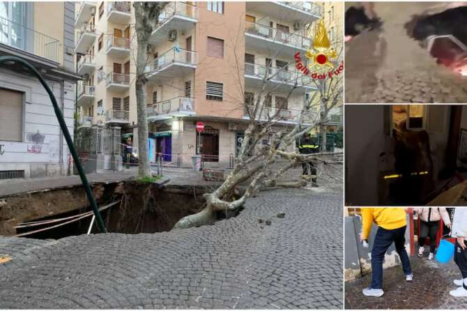 Panico a Napoli in via Morghen, Vomero. Una voragine ha inghiottito due auto.