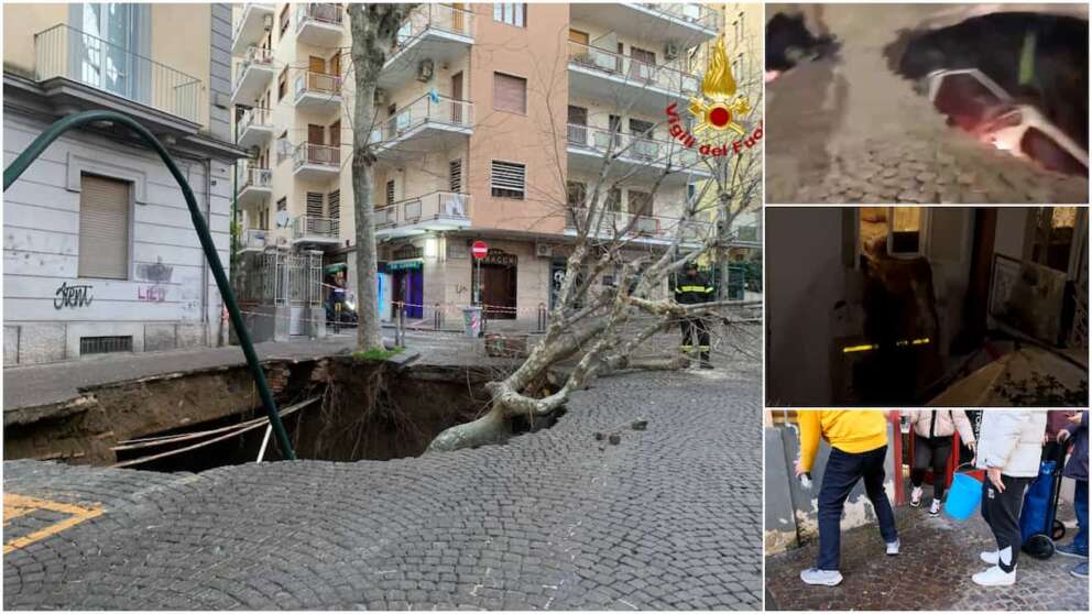 Panico a Napoli in via Morghen, Vomero. Una voragine ha inghiottito due auto.