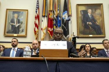 Secretary of Defense Lloyd Austin appears before the House Armed Services Committee on Capitol Hill, Thursday, Feb. 29, 2024, in Washington. (AP Photo/Mark Schiefelbein)