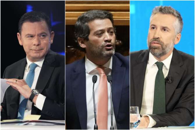 Da sinistra a destra: Luis Montenegro, André Ventura e Pedro Nuno Santos