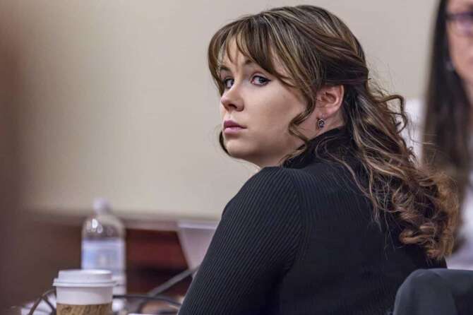 Hannah Gutierrez-Reed, the former armorer at the movie “Rust”, listens to closing arguments in her trial at district court on Wednesday, Mar. 6, 2024, in Santa Fe, N.M. (Luis Sánchez/Santa Fe New Mexican via AP, Pool)