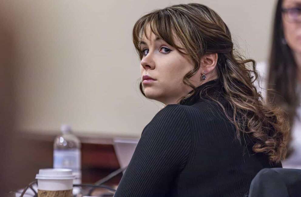 Hannah Gutierrez-Reed, the former armorer at the movie “Rust”, listens to closing arguments in her trial at district court on Wednesday, Mar. 6, 2024, in Santa Fe, N.M. (Luis Sánchez/Santa Fe New Mexican via AP, Pool)