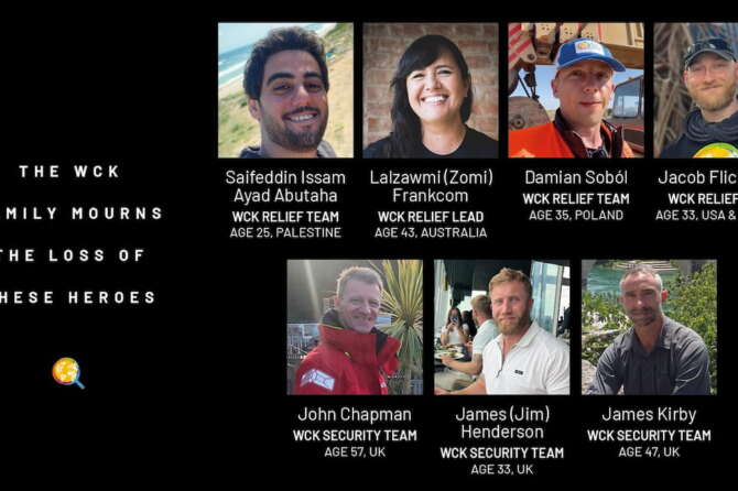 I sette operatori umanitari della Ong World Central Kitchen morti nel raid israeliano a Gaza