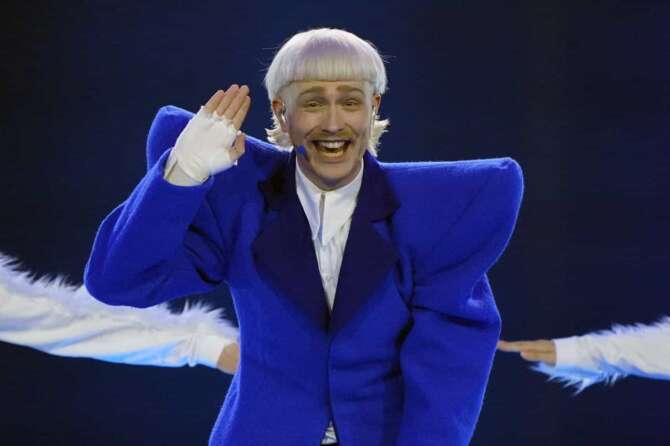 Joost Klein of Netherlands performs the song Europapa during the dress rehearsal for the second semi-final at the Eurovision Song Contest in Malmo, Sweden, Wednesday, May 8, 2024. (AP Photo/Martin Meissner)