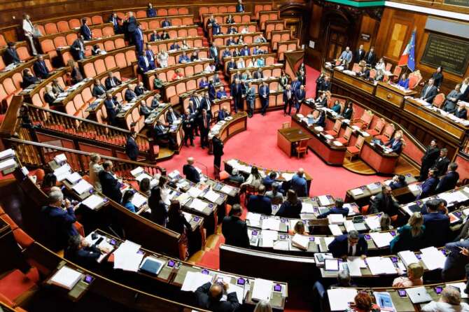 L’aula del Senato durante il voto degli emendamenti al ddl recante modifiche costituzionali per l’elezione diretta del presidente del Consiglio. Roma, Martedì, 28 Maggio 2024 (Foto Roberto Monaldo / LaPresse) Senate chamber during the vote on the amendments to the bill containing constitutional changes for the direct election of the Prime Minister. Rome, Tuesday, May 28, 2024 (Photo by Roberto Monaldo / LaPresse)