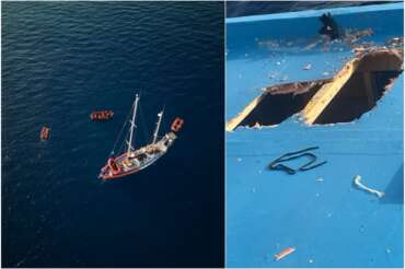 Il veliero Nadir della Ong Resqship e il buco creato per soccorrere i migranti