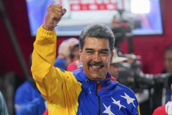 President Nicolas Maduro addressed supporters after electoral authorities declared him the winner of the presidential election in Caracas, Venezuela, Monday, July 29, 2024. (AP Photo/Fernando Vergara) Associated Press/LaPresse