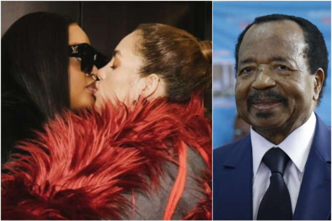 Brenda Biya nella foto del “coming out” e il padre Paul, presidente del Camerun