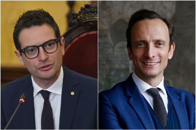 Il sindaco di Parma Michele Guerra (a sinistra) e il presidente del Friuli Venezia Giulia Massimiliano Fedriga