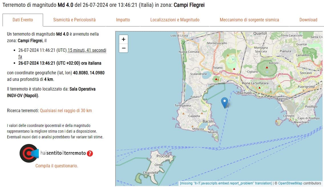 Forte scossa di terremoto ai Campi Flegrei, gente in strada a Napoli e Pozzuoli
