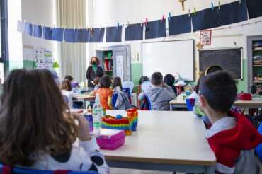 Foto Yunus Boiocchi/LaPresse 2 Febbraio 2022 Milano, Italia News Alunni nella scuola primaria Gino Capponi Photo Yunus Boiocchi/LaPresse February 1, 2022 Milan, Italy News Pupils in the Gino Capponi primary school