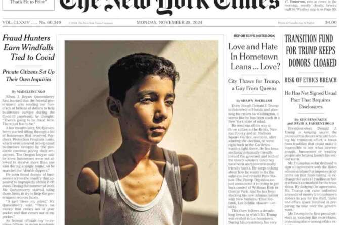 Foto prima pagina The New York Times