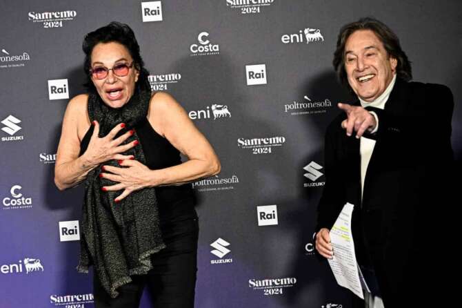 Ricchi e Poveri attends a photocall at 74th edition of the SANREMO Italian Song Festival at the Ariston Theatre in Sanremo, northern Italy – Wednesday, FEBRUARY 7, 2024. Entertainment. (Photo by Marco Alpozzi/Lapresse)