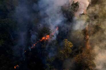 Fires spread in the Brasilia National Forest, Brazil, in the middle of the dry season, Monday, July 22, 2024. (AP Photo/Eraldo Peres) Associated Press / LaPresse Only italy and Spain