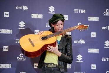Lucio Corsi attend a photocall at 75th edition of the Sanremo Italian Song Festival at the Ariston Theatre in Sanremo, northern Italy – Wednesday, February 12, 2025. Entertainment. (Photo by Marco Alpozzi/LaPresse)