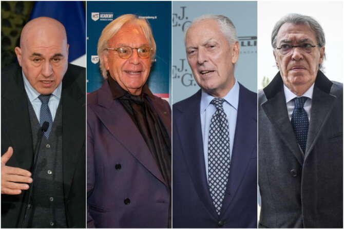 Da sinistra: Guido Crosetto, Diego Della Valle, Marco Tronchetti Provera, Massimo Moratti