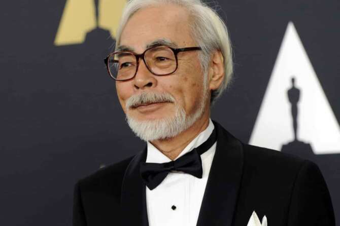 FILE – In this Nov. 8, 2014, file photo, Hayao Miyazaki arrives at the 6th annual Governors Awards in Los Angeles. Miyazaki, the anime master of “Spirited Away,” “Howl’s Moving Castle,” “Kiki’s Delivery Service” and “Ponyo,” released his latest, “The Boy and the Heron,” in Japan. It will open in North American theaters on Dec. 8. (Photo by Chris Pizzello/Invision/AP, File)