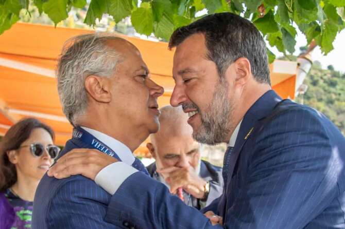 Foto Claudio Furlan/LaPresse 03-09-2023 Cernobbio, Italia – Forum Ambrosetti a Villa d’Este Nella foto: Matteo Piantedosi Matteo Salvini Photo Claudio Furlan/LaPresse 02-09-2023 Cernobbio, Italy – Ambrosetti Forum at Villa d’Este