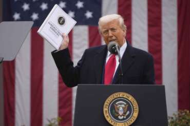 President Donald Trump speaks during an event to announce new tariffs in the Rose Garden at the White House, Wednesday, April 2, 2025, in Washington. (AP Photo/Mark Schiefelbein)