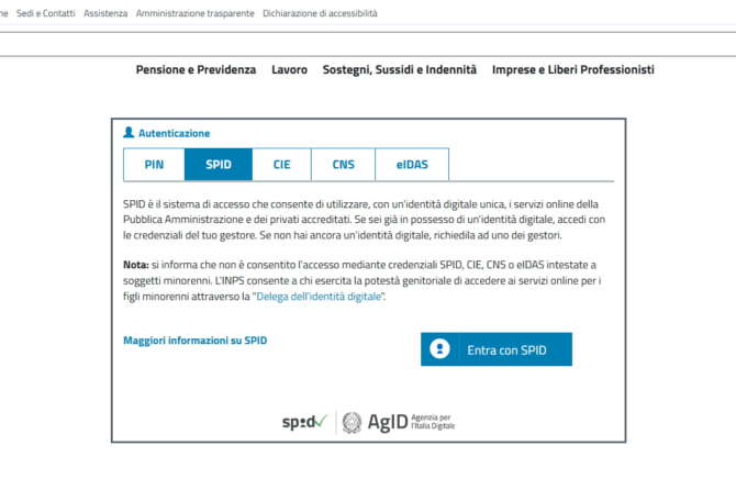 Fonte screen dal portale web dell’Inps