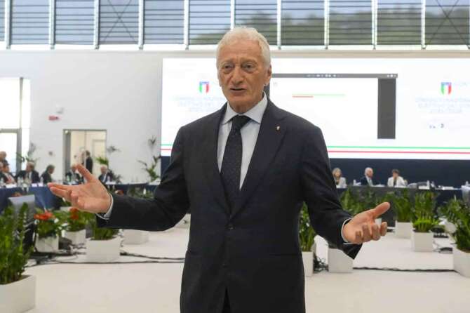 Luciano Buonfiglio during the CONI National Elective Council at the multipurpose sports hall of the “Giulio Onesti” Olympic Training Centre – Rome., Italy – Thursday 26 June 2025. Sports. (Photo by Fabrizio Corradetti / LaPresse)