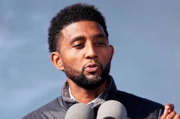 Baltimore Mayor Brandon M. Scott speaks at the Dundalk Marine Terminal in Baltimore – AP Photo/Daniel Kucin Jr., File