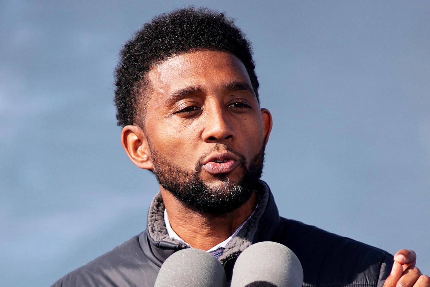Baltimore Mayor Brandon M. Scott speaks at the Dundalk Marine Terminal in Baltimore - AP Photo/Daniel Kucin Jr., File