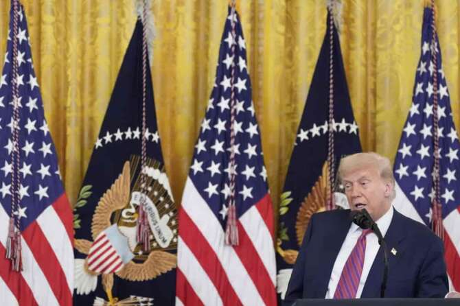 President Donald Trump speaks at an event for the signing of the GENIUS Act, a bill that regulates stablecoins, a type of cryptocurrency, in the East Room of the White House, Friday, July 18, 2025, in Washington. (AP Photo/Alex Brandon)
