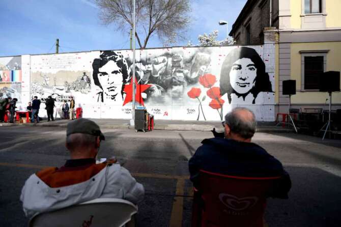 Foto LaPresse – Stefano Porta 18/03/2017 Milano ( Ita ) Cronaca Presidio in Via Mancinelli per ricordare l’uccisione di Fausto Tinelli e Lorenzo Iaio Iannucci con il nuovo murales.