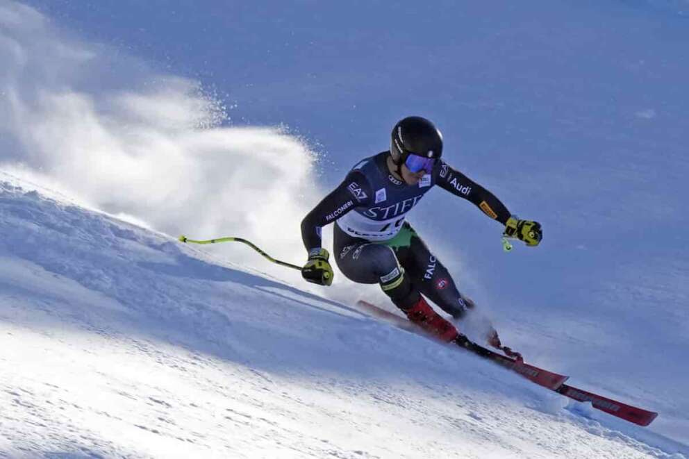 Italy’s Matteo Franzoso races during a men’s World Cup downhill training run Wednesday, Nov. 30, 2022, in Beaver Creek, Colo. (AP Photo/Robert F. Bukaty)