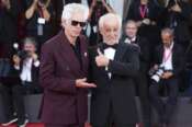 Jim Jarmusch, left, and Toni Servillo pose for photographers upon arrival at the awards ceremony of the 82nd edition of the Venice Film Festival in Venice, Italy, on Saturday, Sept. 6, 2025. (Photo by Scott A Garfitt/Invision/AP)