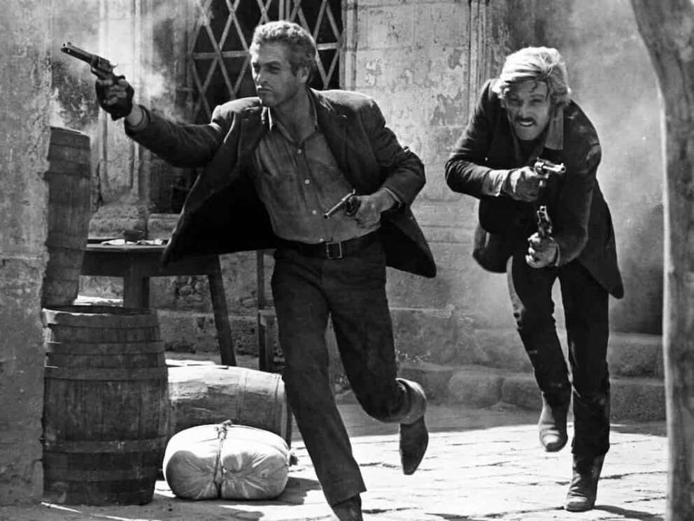 ©girella/lapresse archivio storico spettacolo cinema anno 1969 Paul Newman e Robert Redford nella foto: l’attore Paul Newman e Robert Redford in una scena del film “Butch Cassidy”