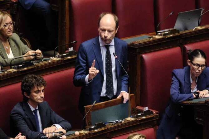 Alessandro Amorese FDI in occasione della commemorazione richiesta da FDI dell’attivista conservatore Usa Charlie Kirk. Camera dei Deputati a Roma, 
Foto Mauro Scrobogna / LaPresse