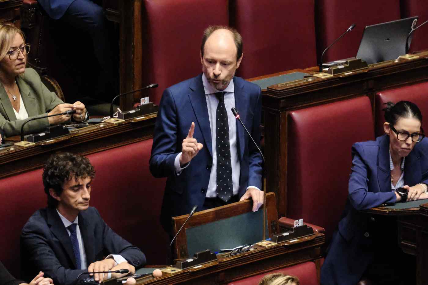 Alessandro Amorese FDI in occasione della commemorazione richiesta da FDI dell'attivista conservatore Usa Charlie Kirk. Camera dei Deputati a Roma, 
Foto Mauro Scrobogna / LaPresse

 