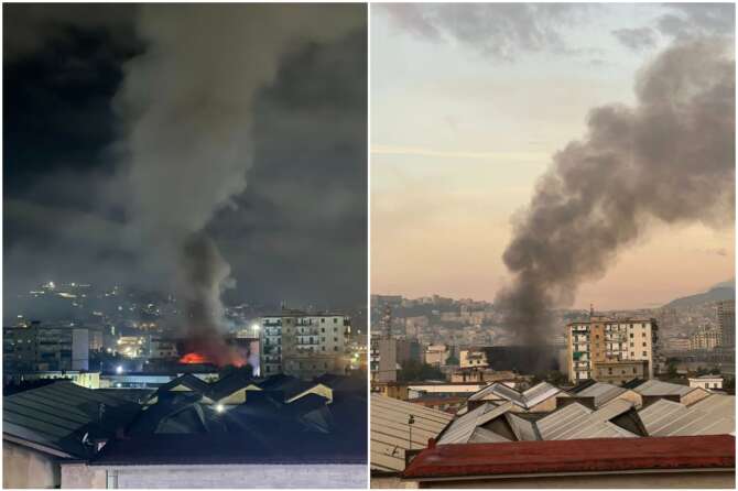 Napoli, incendio ed esplosione nella notte a Gianturco: aria irrespirabile per le fiamme