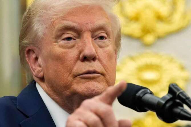 President Donald Trump speaks in the Oval Office of the White House, Friday, Oct. 10, 2025, in Washington. (AP Photo/Alex Brandon)