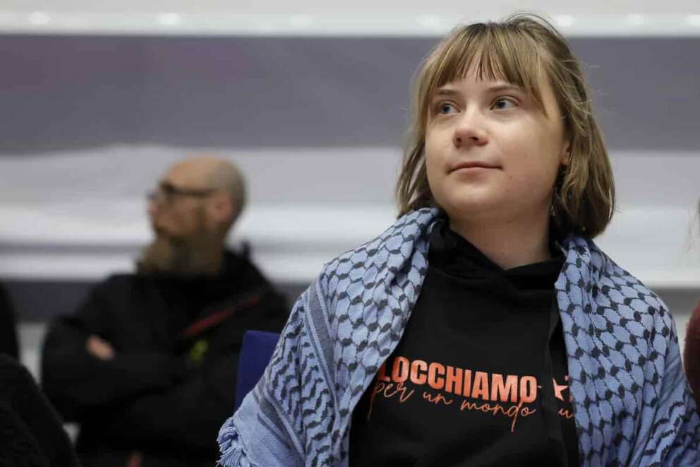 Giornata Internazionale di solidarietà col popolo palestinese, assemblea Rebuilt Justice all’Università Roma Tre con Greta Thumberg Thiago Avila membri della Global Sumud Flotilla e Lavoratori ex GNK — Roma—Italia —Sabato 29 Novembre 2025 – Cronaca – (foto di Cecilia Fabiano/ LaPresse) International Day of Solidarity with the Palestinian People, Rebuilt Justice Assembly at Roma Tre University with Greta Thumberg, Thiago Avila, members of the Global Sumud Flotilla, and former GNK Workers — Rome—Italy — Saturday November 29, 2025 – News – (photo by Cecilia Fabiano/LaPresse)